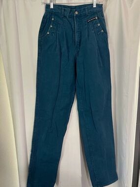 Vintage High-Waist Pleat Front Teal Rocky Mountain Jeans Rockies